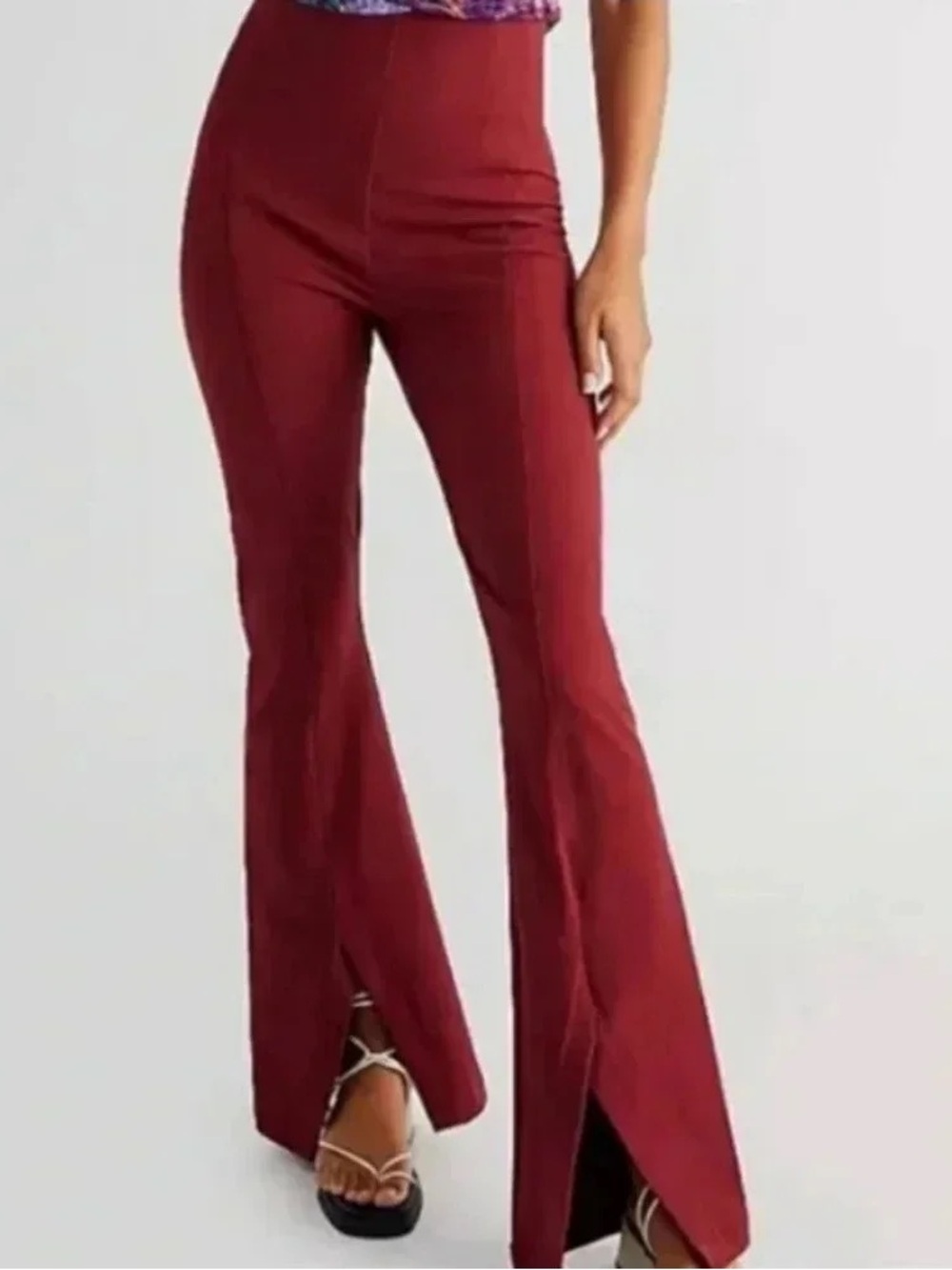 Free People Real Deal Slit Flare Pants In Wine Size XS NWT